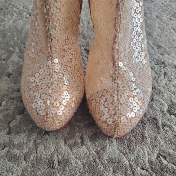 Christian Louboutin Tennissina 100 Nude Sequin Boots 38 - Picture 7 of 10